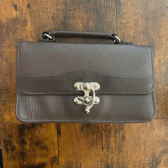 None Handbags - Hook Clasp Brown Faux Leather Multi Compartment Small Bag